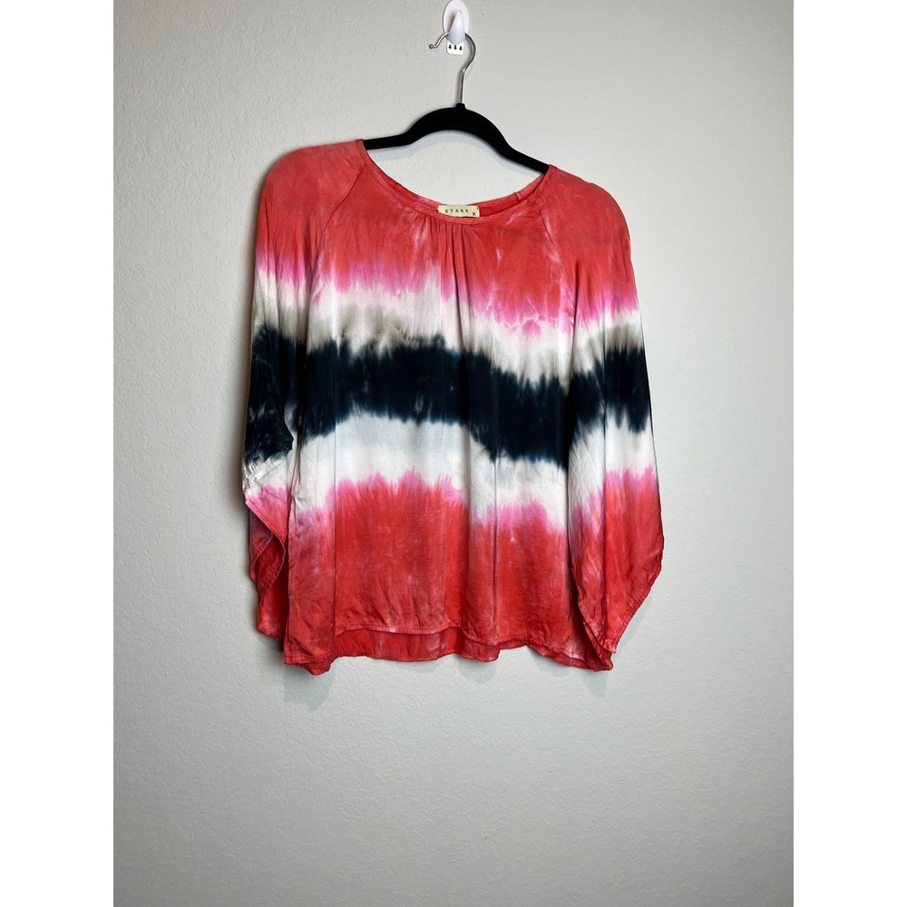 Stark X Blouse Womens M Multicolor Tie Dye Kimono Sleeve Scoop Neck Rayon Boho
